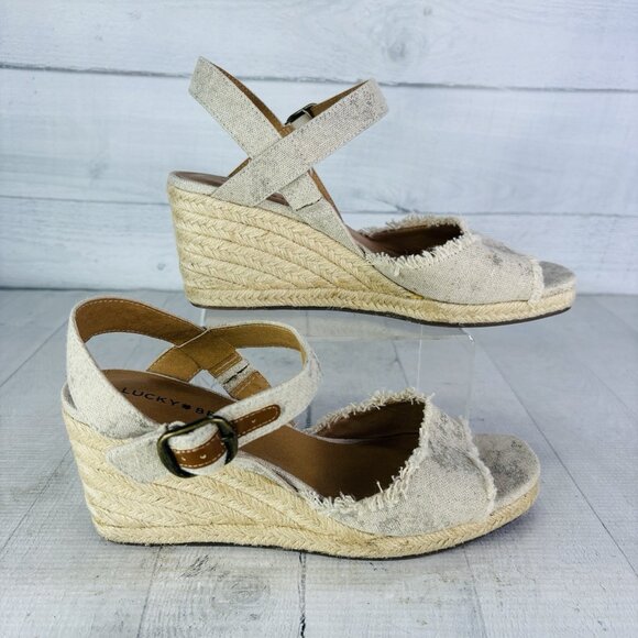 Lucky Brand MINDRA Beige Abstract Raw Edge Espadrille Platform Sandal Sz 8.5 M - Picture 2 of 16